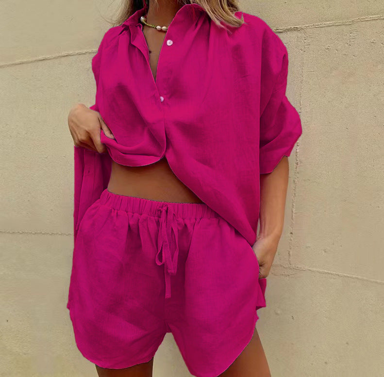 Two Piece Set Of Wide Leg Shorts With Tie Up Shorts