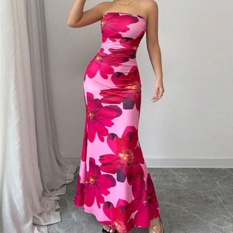 Travel Slim Fit Long Top Tight Flower Dress