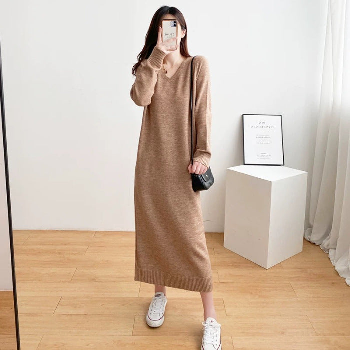 Womens Relaxed Minimalist Knee Length Knit Dress