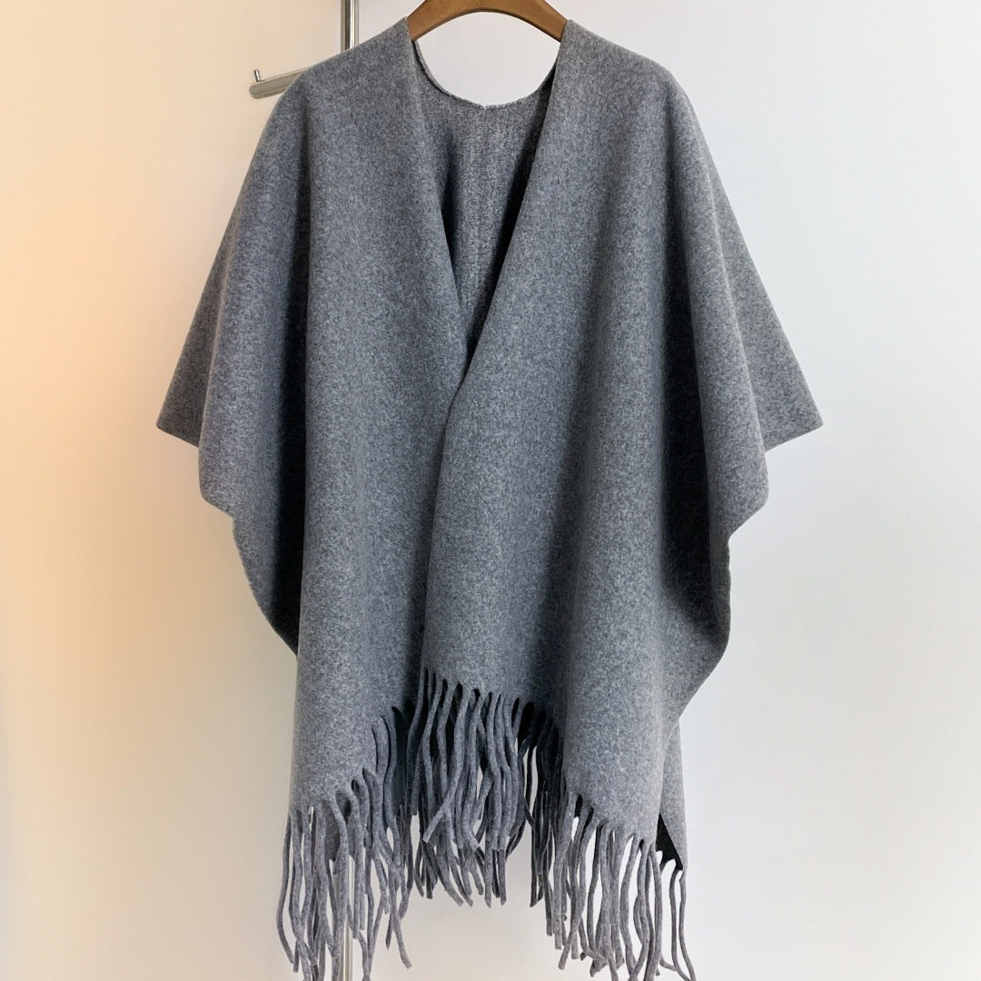 Solid Color Fashion Retro High-grade Travel Warm Outerwear Cloak Robe