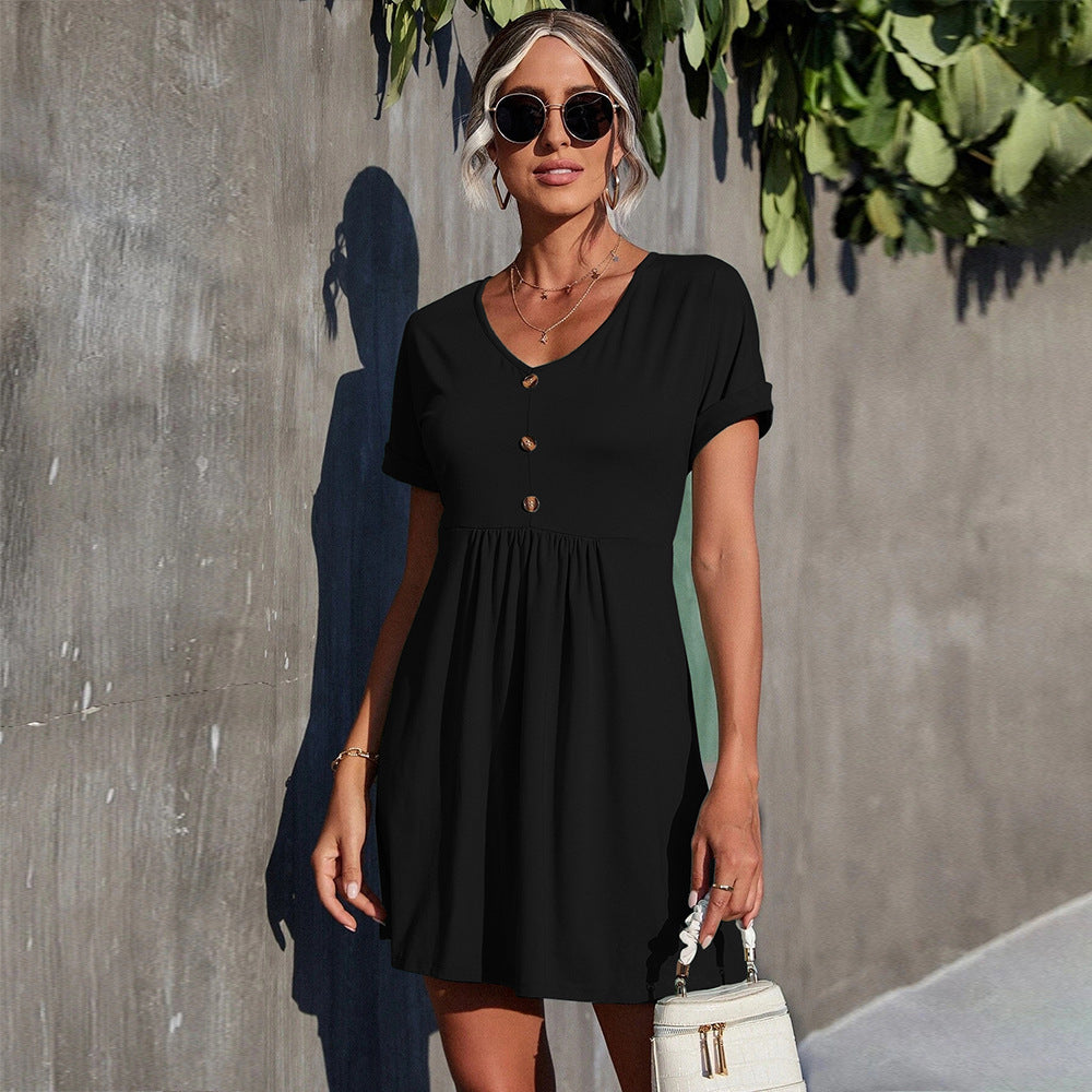 Women's Minimalist V-neck Flared Style Elegant Inner Wear Commuter Dress