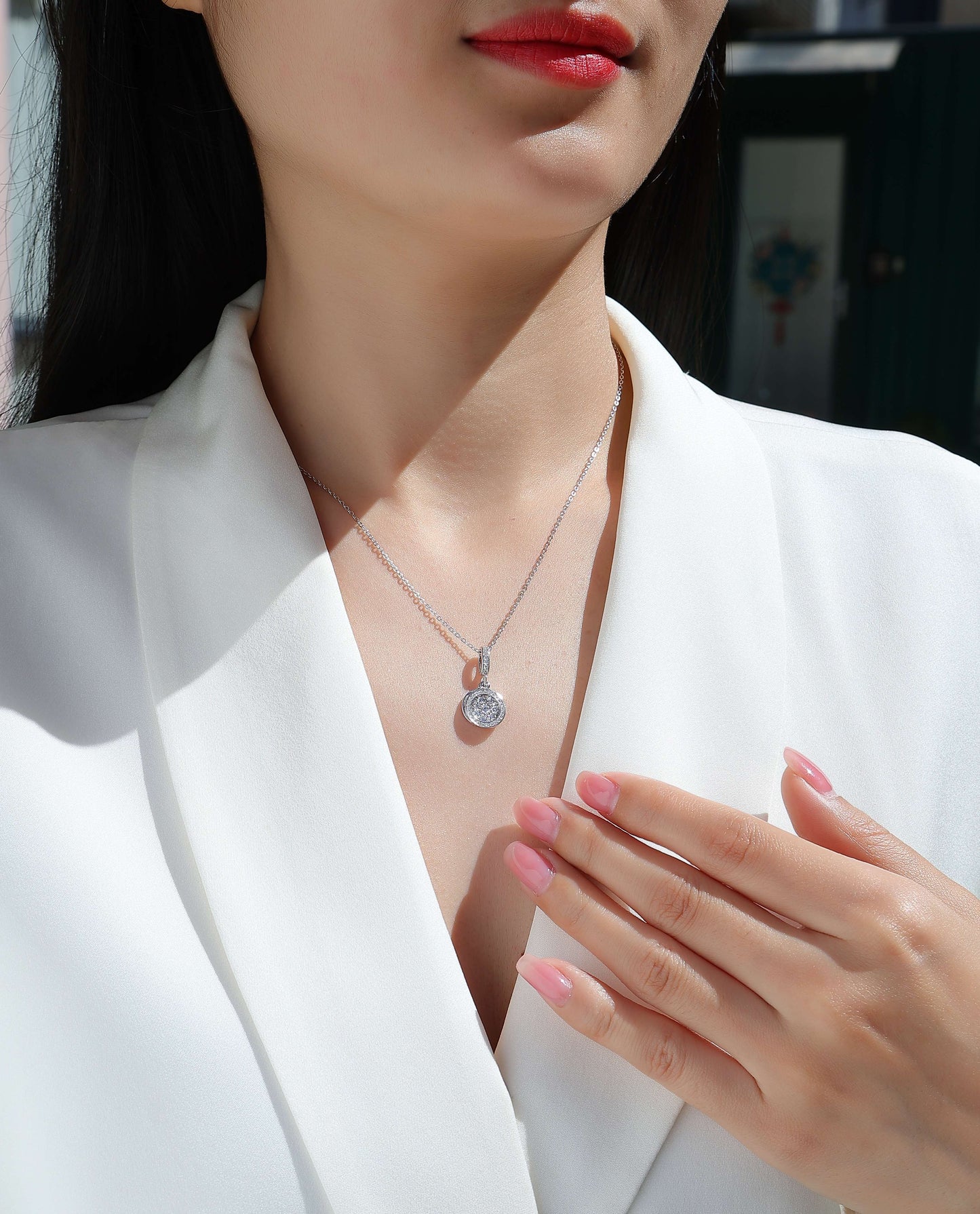 Double Ring Combination - Set With Top-quality Moissanite Fashionable Light Luxury Jewelry Silver Pendant Necklace S925 Silver Electroplated Platinum