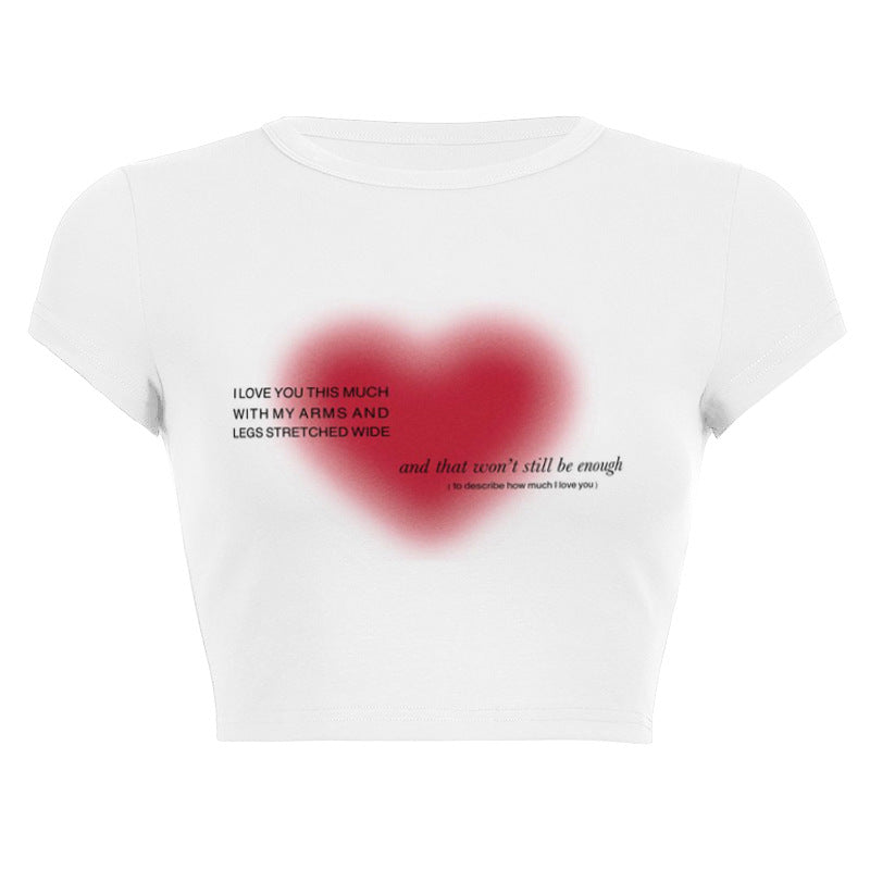New Summer Women's Clothes DIY Printing Love Heart English Cropped T-shirt