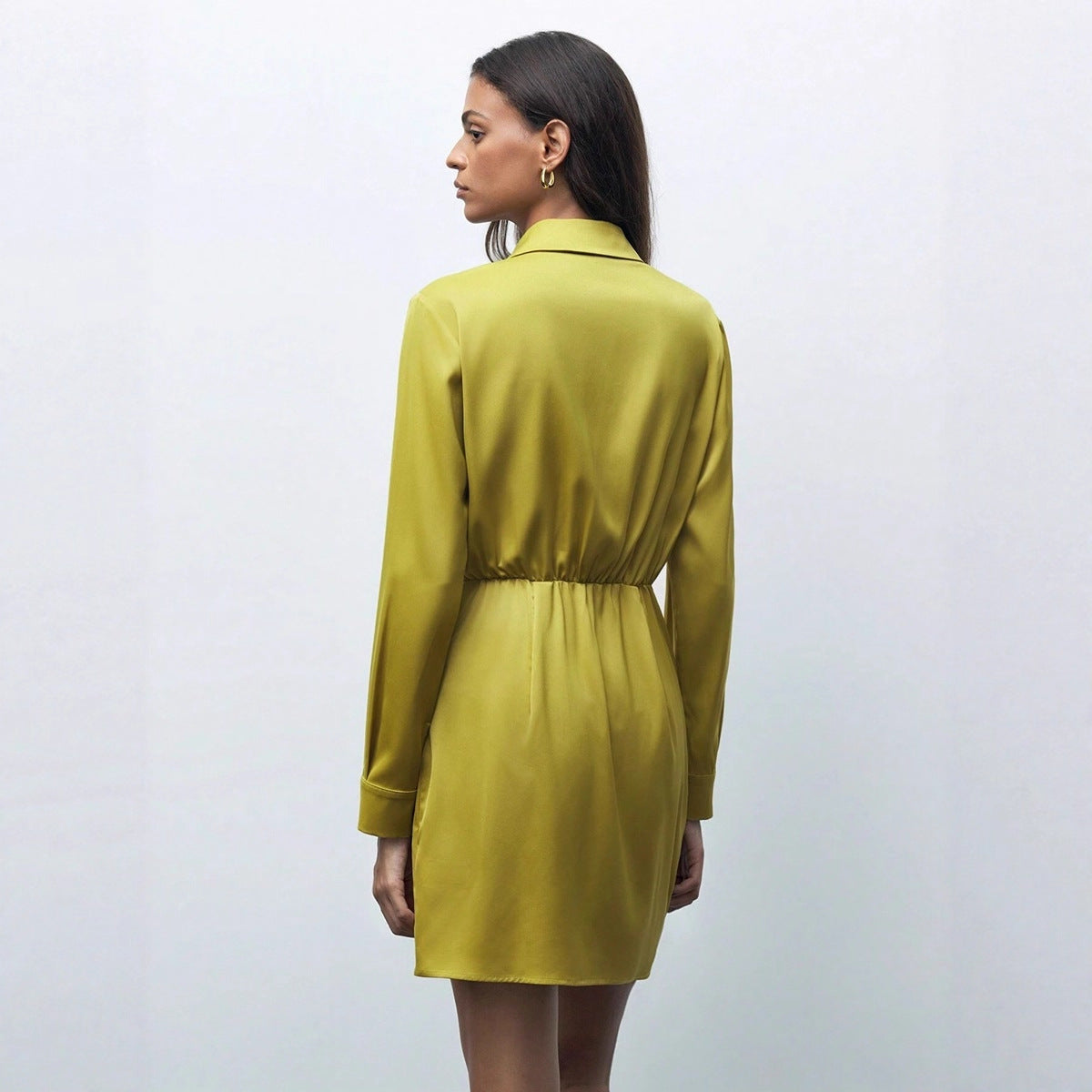 Womens Solid-Color Versatile Casual Satin Dress