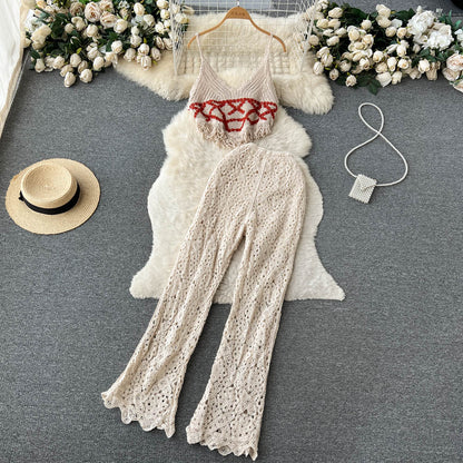 Travel Holiday Style Women's V-neck Tassel Suspender Tube Top Two-piece Set