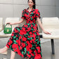Floral Lapel Loose Fitting Short Sleeve Dress