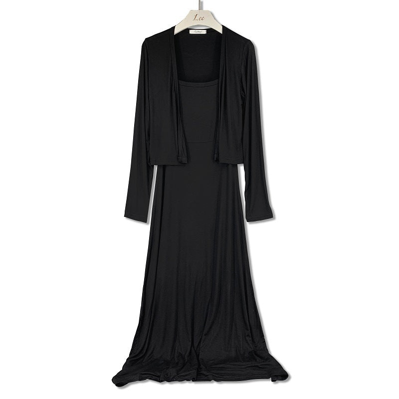 Two Piece Set Of Slim Fitting Women's Cardigan And Camisole Dress