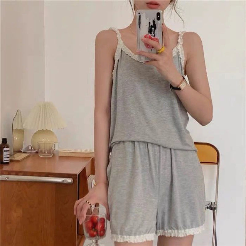 Two-piece Set Of Camouflage Top, Loose Shorts And Home Clothes