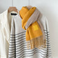 Thickened Double-sided Two-tone Wool Scarf Versatile Solid-color Tassel Shawl For Warmth And Style
