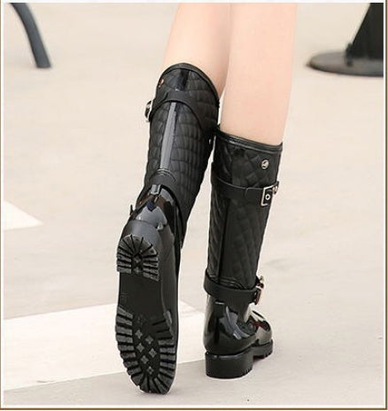 Wear-resistant Thick Warm Women's Checked Rain Boots