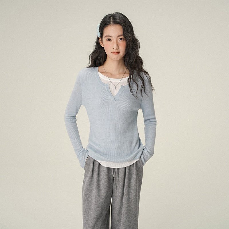 Shoulder Small V-neck Long-sleeve Women's Top Inner Wear