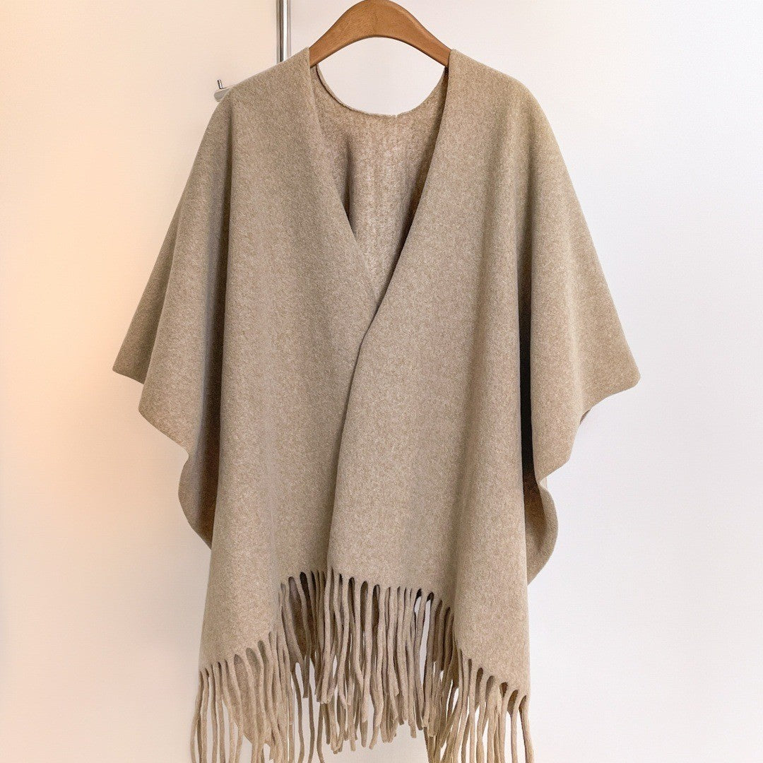 Solid Color Fashion Retro High-grade Travel Warm Outerwear Cloak Robe