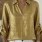 Loose-fit Womens Gold-foil V-neck T-shirt With Pocket