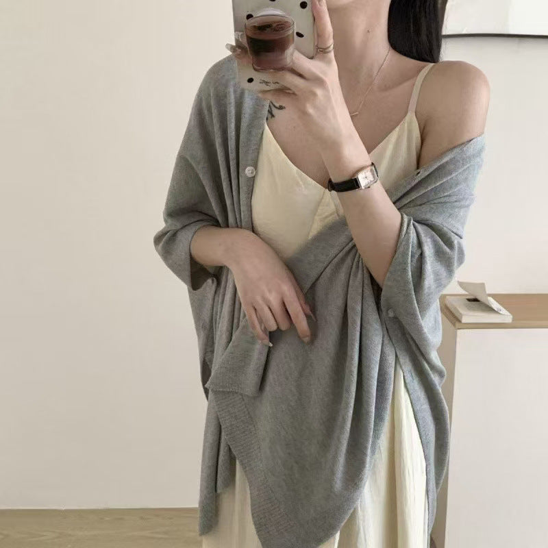Blouse Travel Pure Color All-matching Cloak Fashionable Knitted Cardigan
