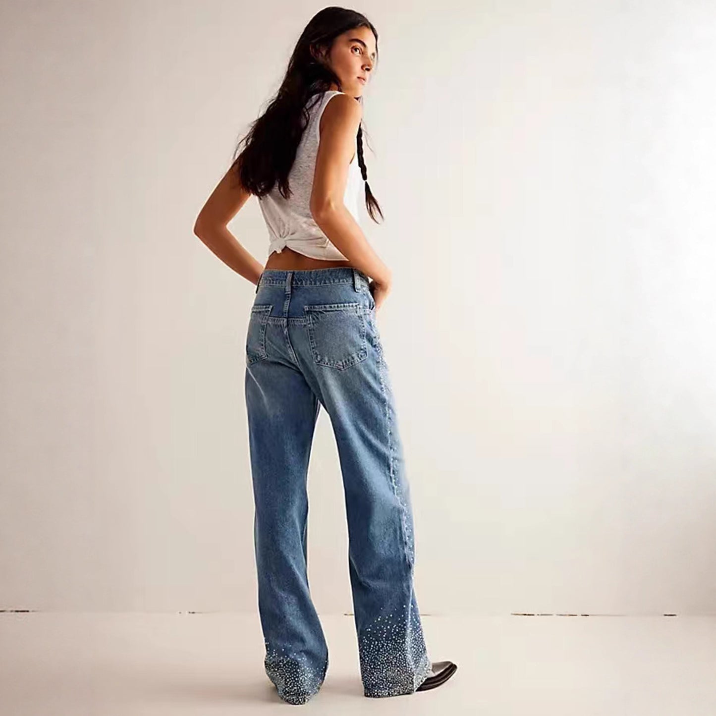 Fashion Stretch Rhinestone Straight-leg Jeans