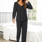 Women's Casual Solid Color V-neck Long Sleeve Pants Loose Home Wear