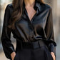 Elegant Satin Long Sleeve Blouse For Women Button-Up Collar Shirt Perfect For Casual Professional Business Work Wear Women's Clothing