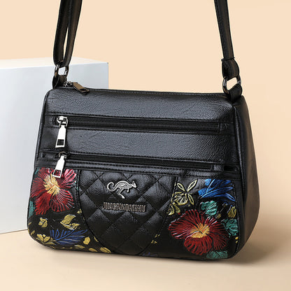 A Multi-layered Crossbody Bag With A Fashionable Large-capacity Embroidered Thread Design