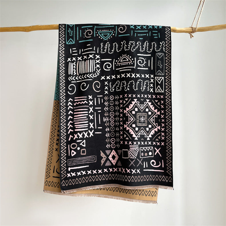 Travel Windproof Shawl Artificial Cashmere Scarf Women's Double-sided