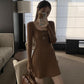 Womens Slim Fit Pleated Long Sleeve Dress