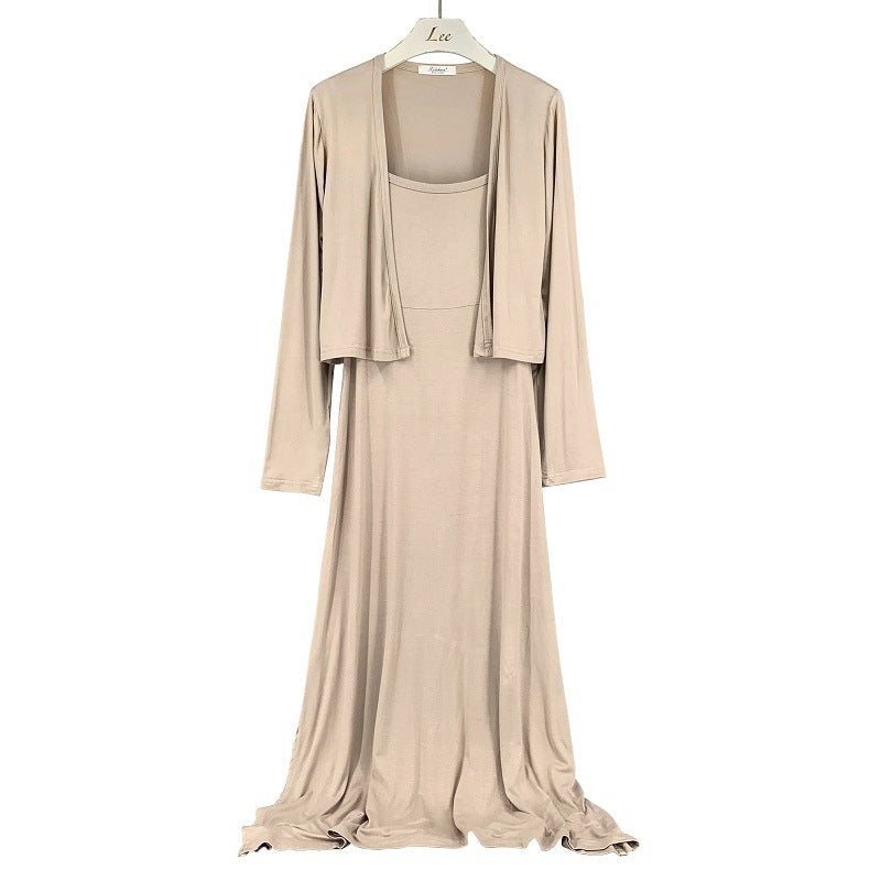 Two Piece Set Of Slim Fitting Women's Cardigan And Camisole Dress