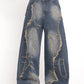 Deconstructed Embroidered Washed Jeans For Women, Autumn
