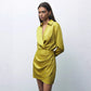Womens Solid-Color Versatile Casual Satin Dress