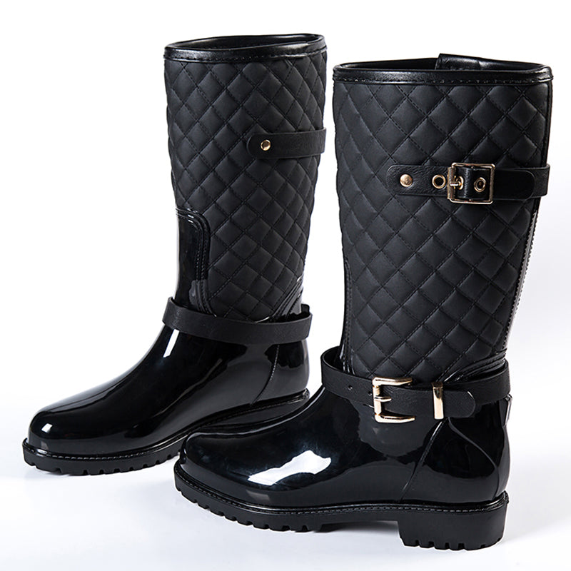 Wear-resistant Thick Warm Women's Checked Rain Boots