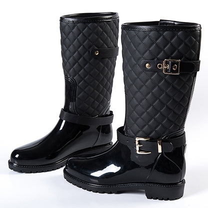 Wear-resistant Thick Warm Women's Checked Rain Boots