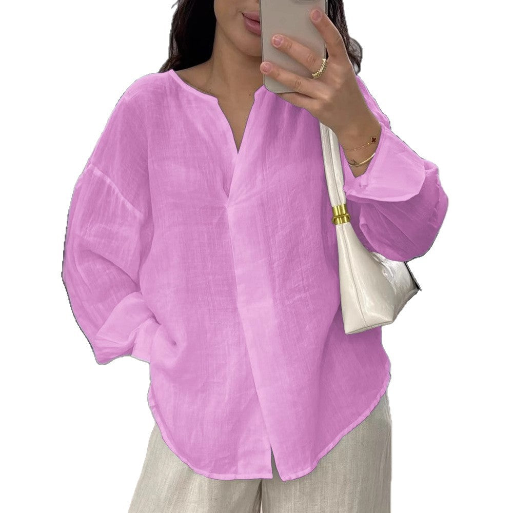 Casual Long Sleeve V-neck Regular Multicolor Women's Tops Blouse