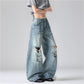 Women's Summer American Washed Bamboo Hole Ripped Jeans Niche Plus Size