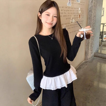 Women's Design Sense Slim Fit Round Neck Bottoming Tops