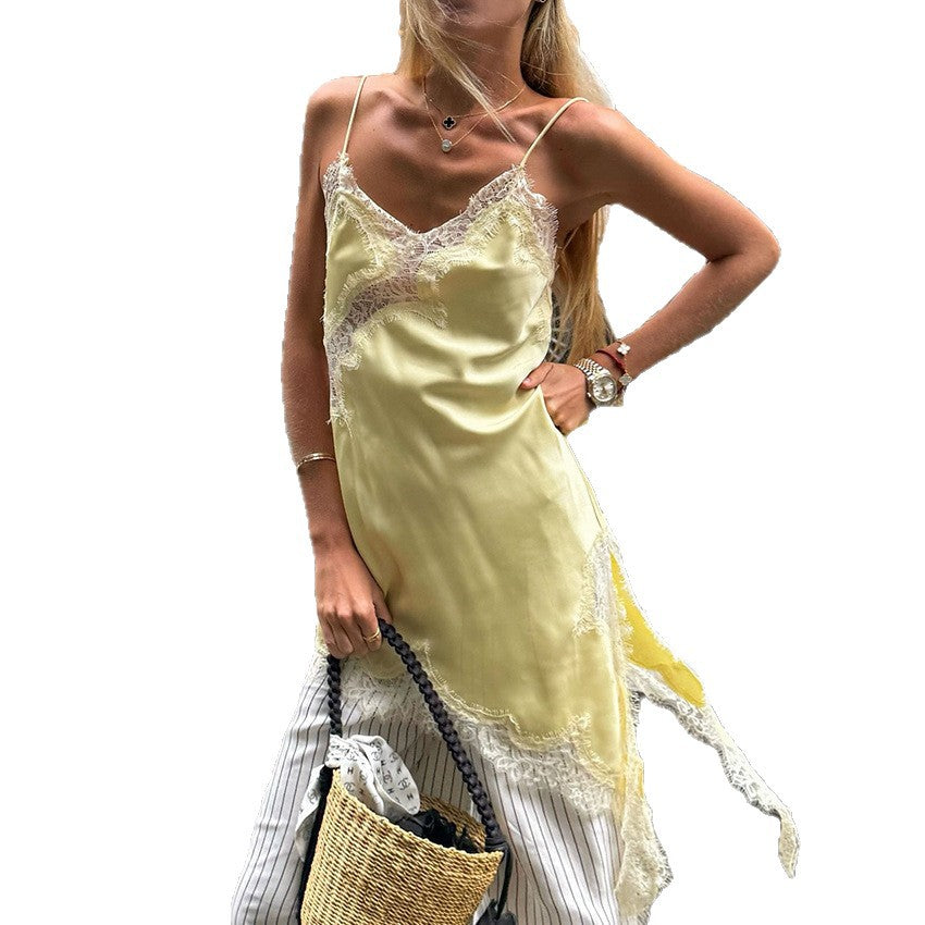 Lace Split Inner Wear Dress Design Temperament