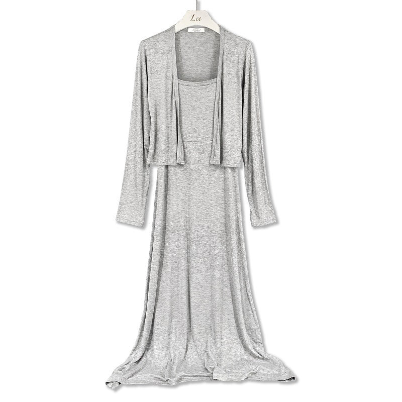 Two Piece Set Of Slim Fitting Women's Cardigan And Camisole Dress