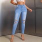 Elastic Slim-fit Women's Stylish Ripped Jeans