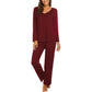 Women's Casual Solid Color V-neck Long Sleeve Pants Loose Home Wear