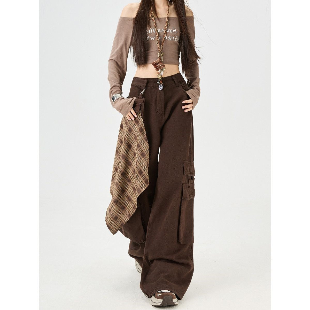 Retro Maillard Fart Curtain Work Jeans Women Autumn Loose