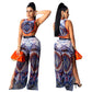 Women's Two-piece Set Of One-piece Top With Slit Loose Wide-leg Pants