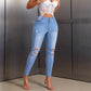 Elastic Slim-fit Women's Stylish Ripped Jeans