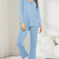 Women's Casual Solid Color V-neck Long Sleeve Pants Loose Home Wear