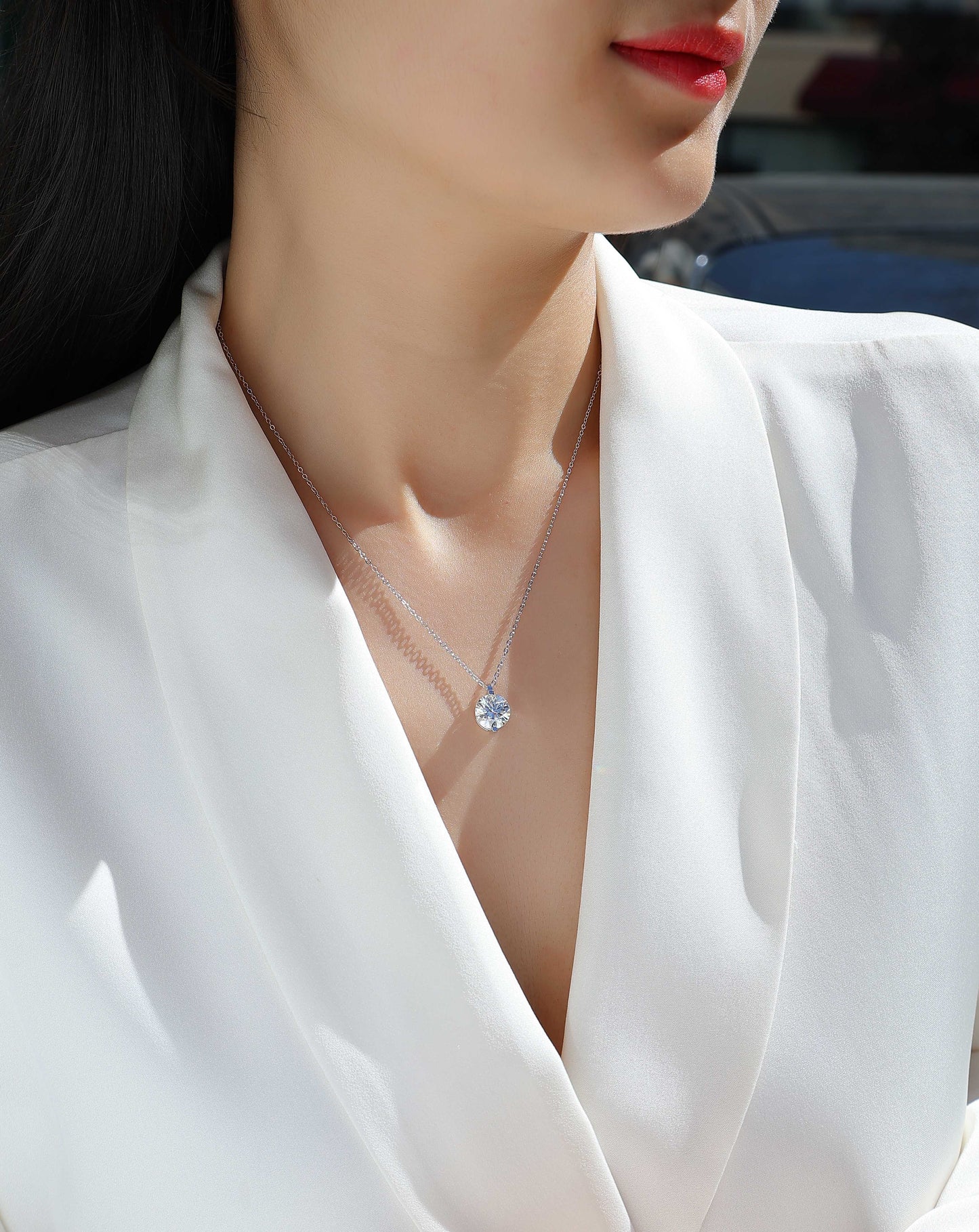 Time Endures - A Fashionable And Light Luxury Jewelry Pendant Necklace Set With Top-quality Moissanite, S925 Silver Plated Platinum