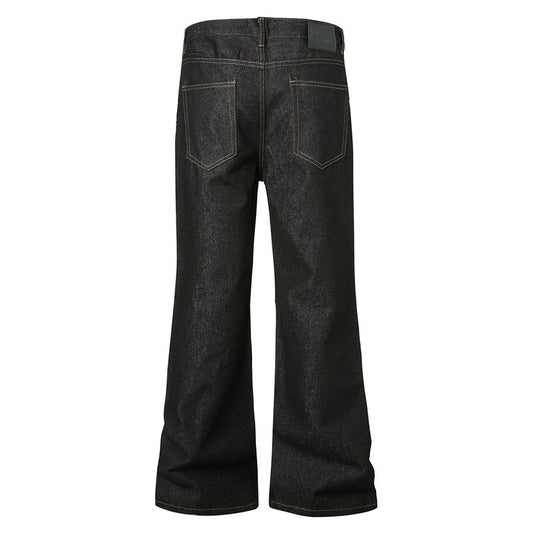 Dark-colored Slightly Flared Raw Denim Jeans For All Seasons