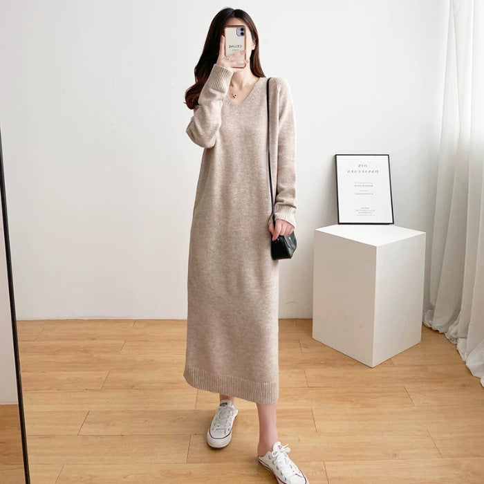 Womens Relaxed Minimalist Knee Length Knit Dress