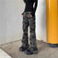 Multi-Pocket Flared Slimming Camo Denim Jeans