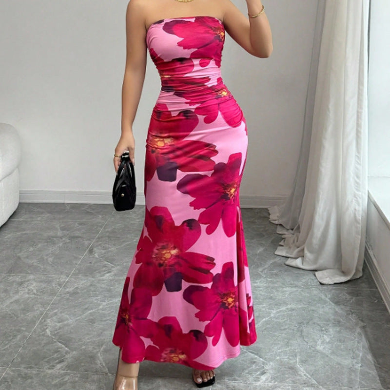 Travel Slim Fit Long Top Tight Flower Dress