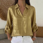 Loose-fit Womens Gold-foil V-neck T-shirt With Pocket