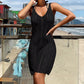 Womens Solid-Color Backless Hip-Hugging Knitted Hollow-Out Swimsuit Dress