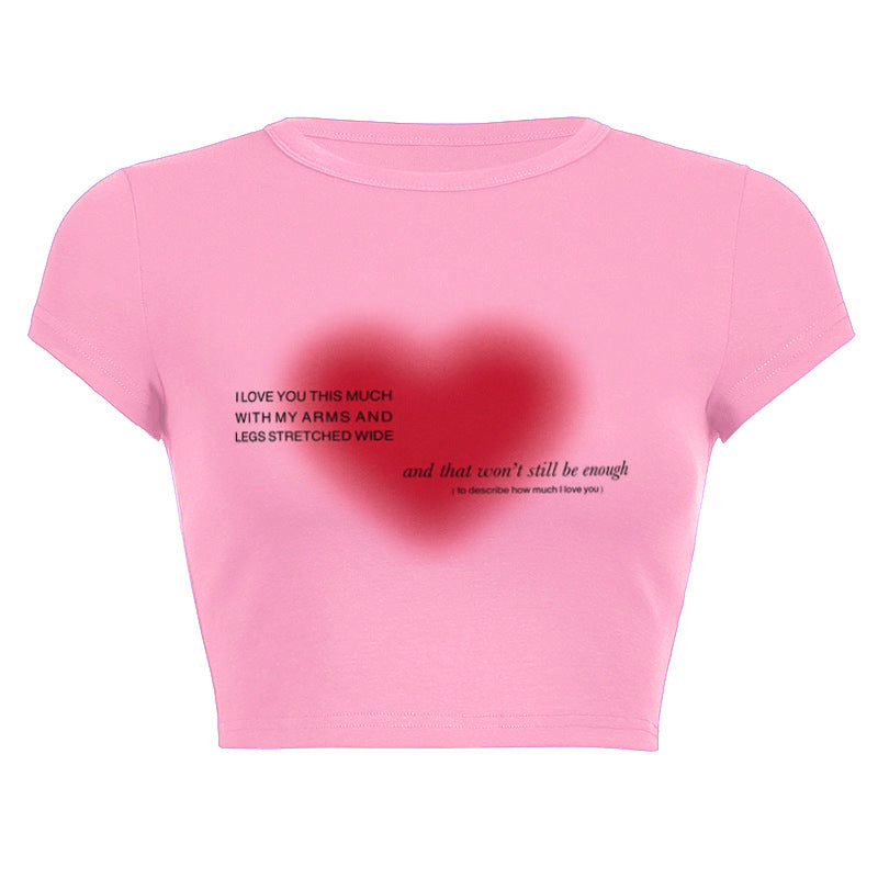 New Summer Women's Clothes DIY Printing Love Heart English Cropped T-shirt