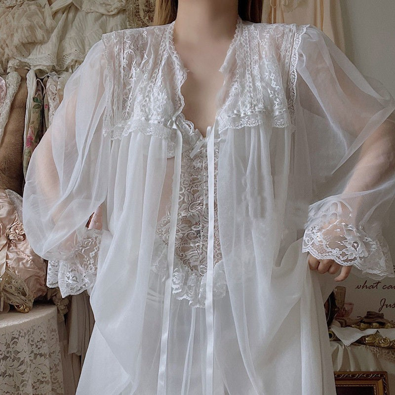 Two Piece Set Of Women's Mesh Suspender Nightgown