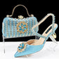 Sexy Women's Shoes And Bags Suit Drill Buckle Flower Decorative Ankle Drill Chain With Hard Clutch